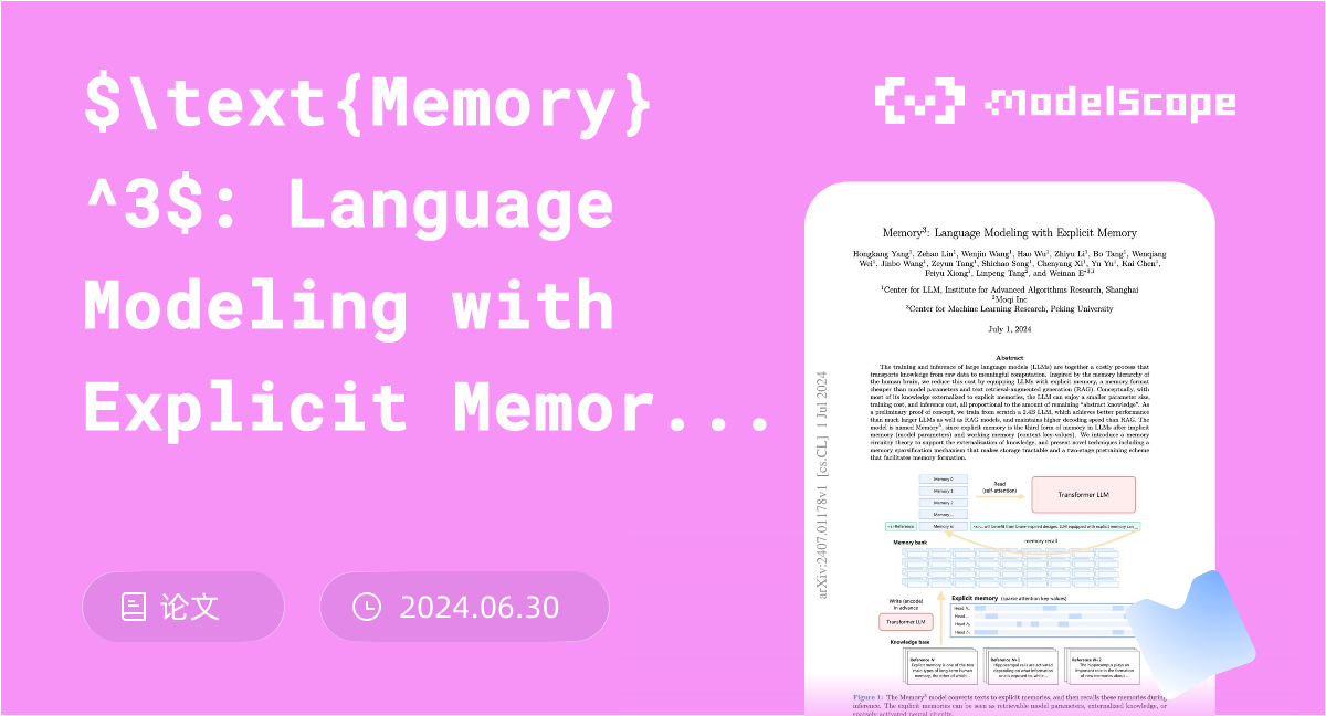$\text{Memory}^3$: Language Modeling with Explicit Memory