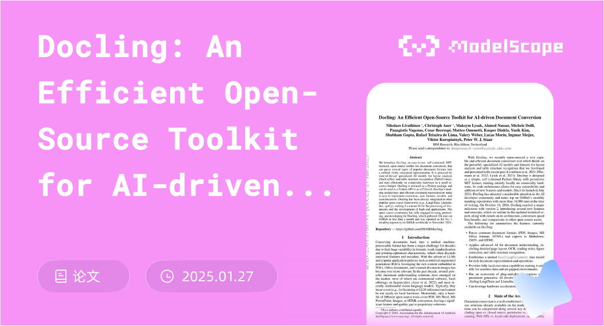 Docling: An Efficient Open-Source Toolkit for AI-driven Document Conversion
