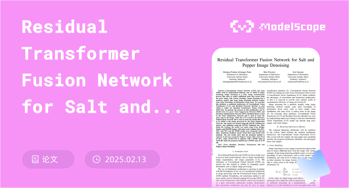Residual Transformer Fusion Network for Salt and Pepper Image Denoising
