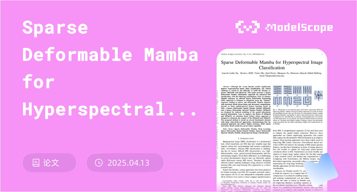Sparse Deformable Mamba for Hyperspectral Image Classification