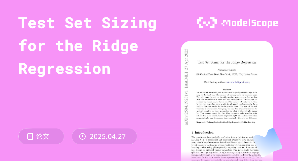 Test Set Sizing for the Ridge Regression
