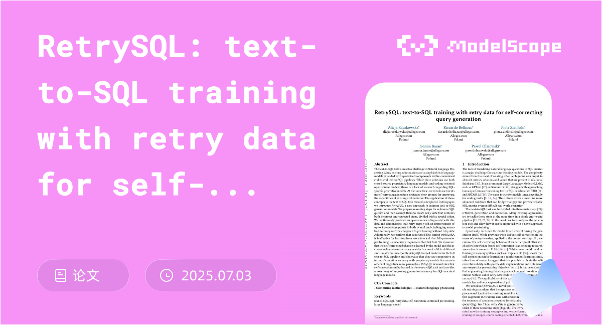 RetrySQL: text-to-SQL training with retry data for self-correcting ...