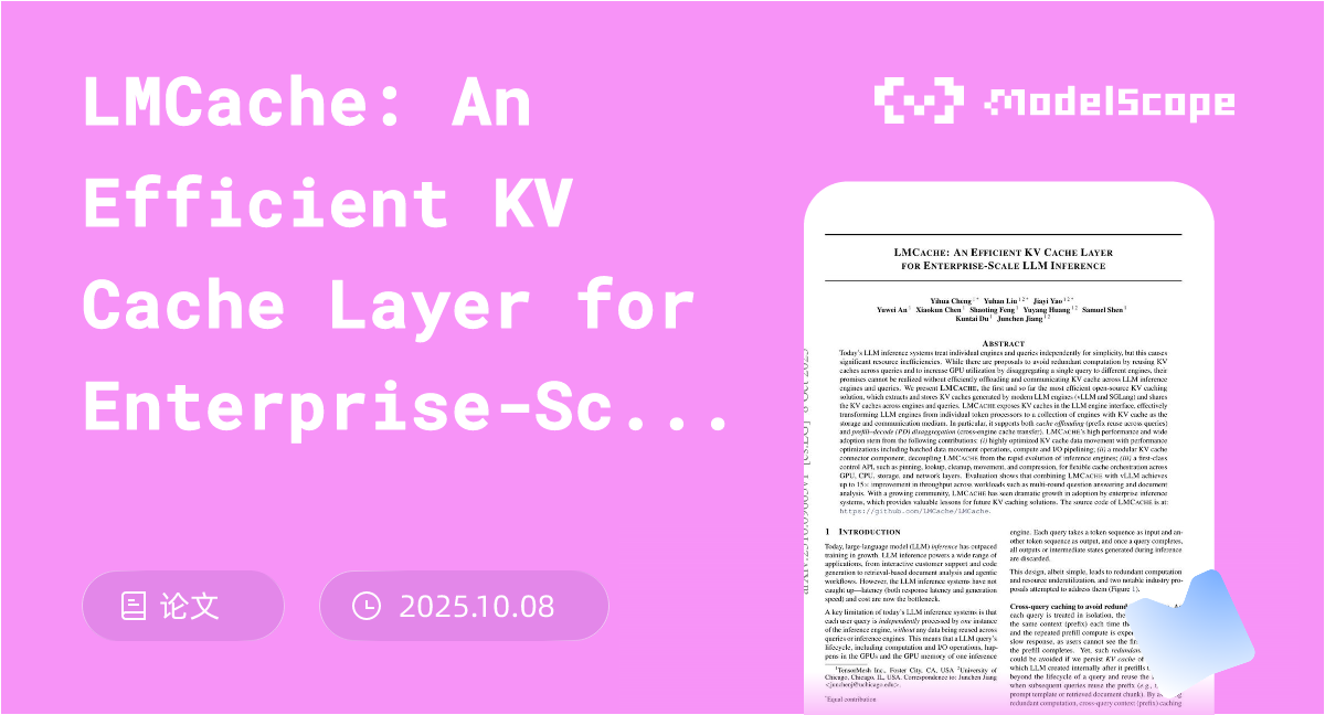 LMCache: An Efficient KV Cache Layer for Enterprise-Scale LLM Inference